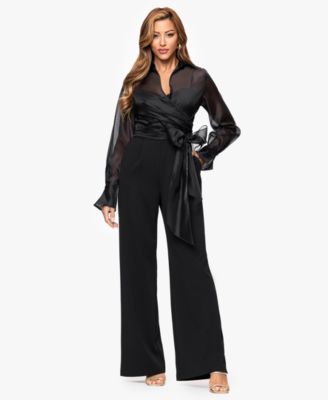 XSCAPE - Women's V-Neck Long Sleeve Jumpsuit