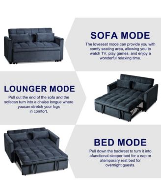 Pull-Out Velvet Loveseat Sleeper Sofa Bed, 3-in-1 Convertible Futon Couch with Adjustable Back, Storage Pocket & Pillows-Maison Boucle