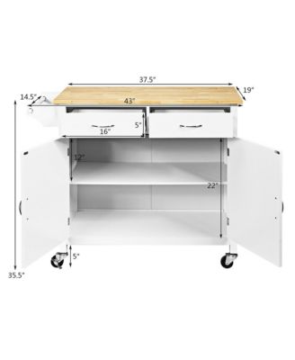 Rolling Kitchen Cart Island Wood Top Storage Trolley Cabinet Utility Modern