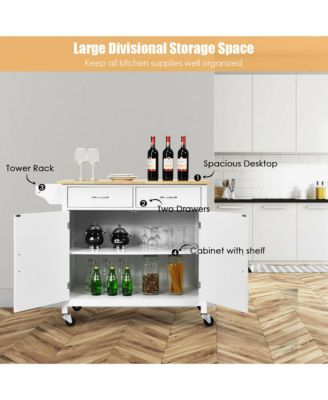 Rolling Kitchen Cart Island Wood Top Storage Trolley Cabinet Utility Modern