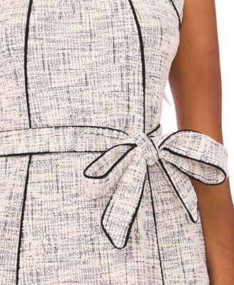 Petite Short Sleeves Belted Tweed Midi Dress