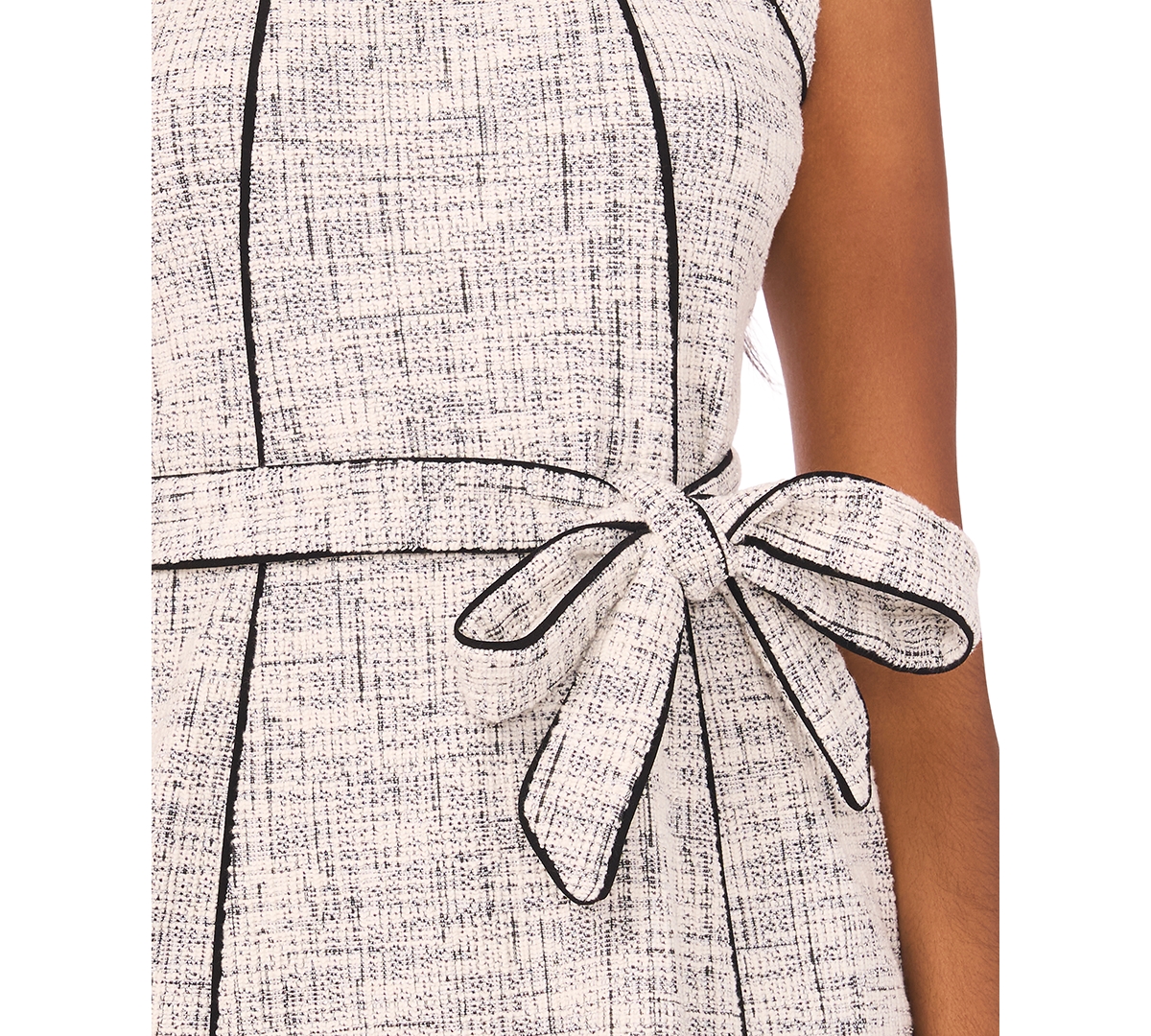 Msk Petite Short Sleeves Belted Tweed Midi Dress In Gray