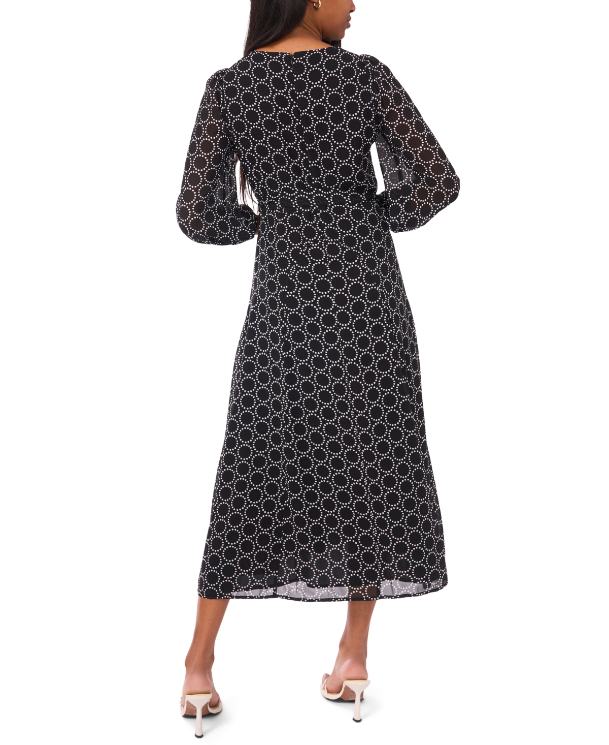Msk Petite Geometric Print V-Neck Long Sleeves Midi Dress