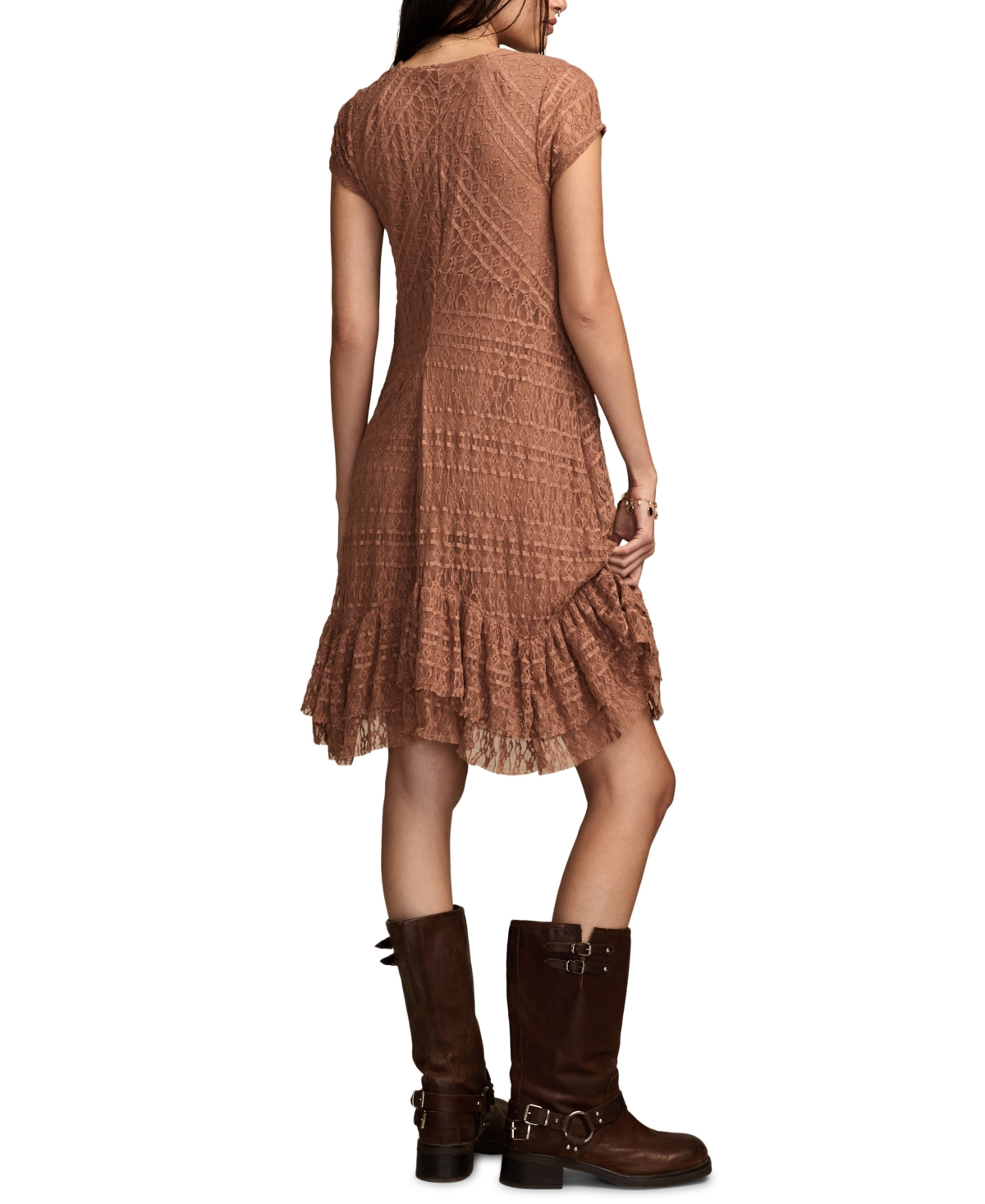 Lucky Brand Women's Lace Short Sleeves Mini Dress