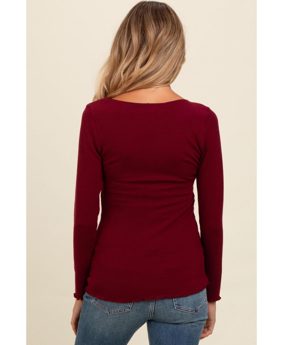 Pinkblush Maternity Brown Ribbed Knit Long Sleeve Lettuce Hem Top