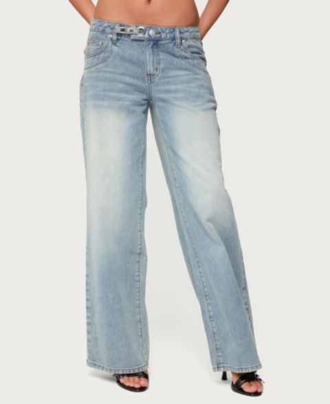 Женские джинсы Edikted Celia Grommet Washed Low Rise, цвет: Светлый синий