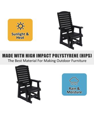 Poly Lumber Patio Glider for One Person, with Cup Holders, High Backrest and Deep Contoured Seat, HIPS Material, All-Weather Resistant