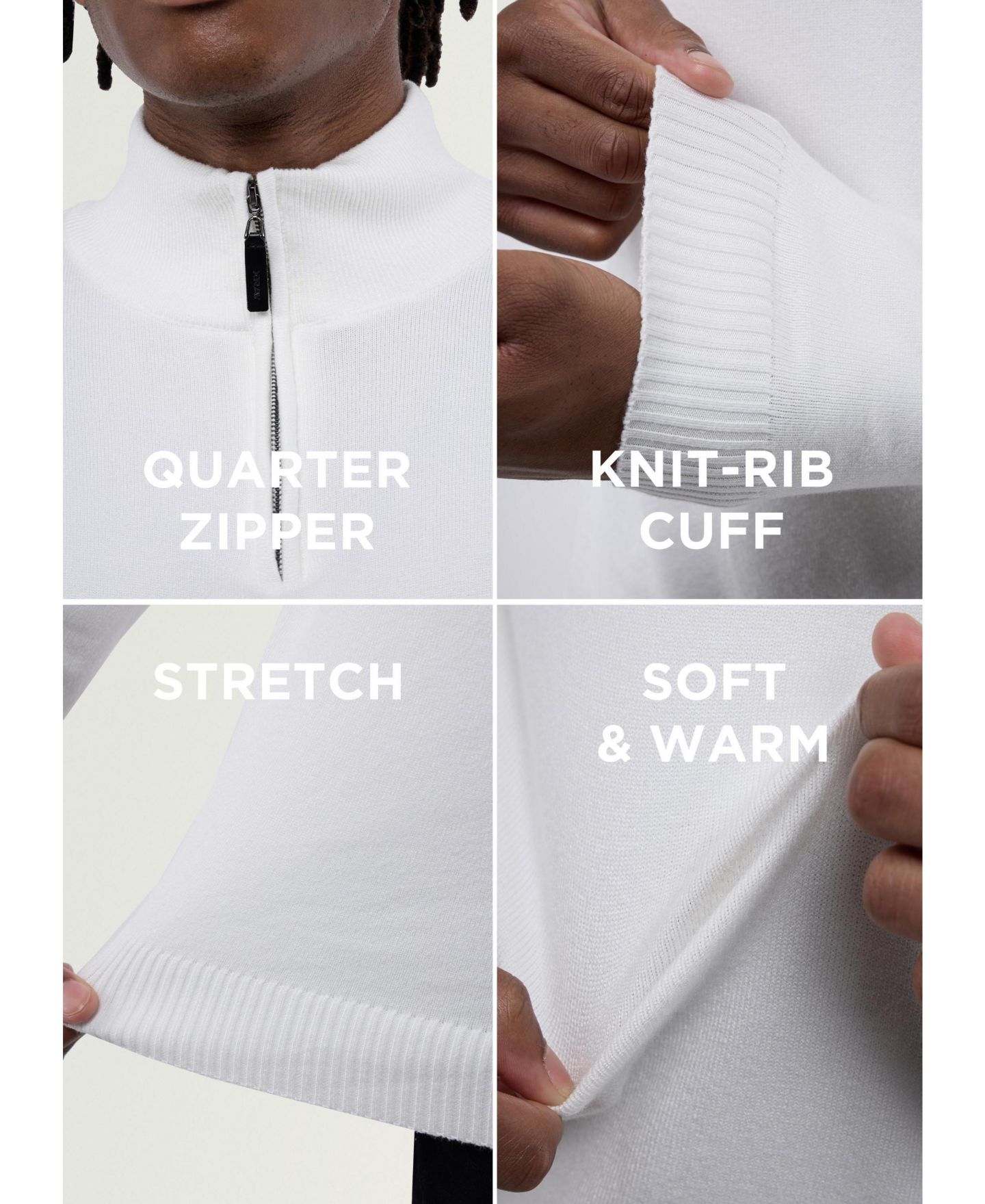 Мужской свитер XRAY X RAY Quarter Zip Mock Neck, цвет: Молочный белый — фото 6