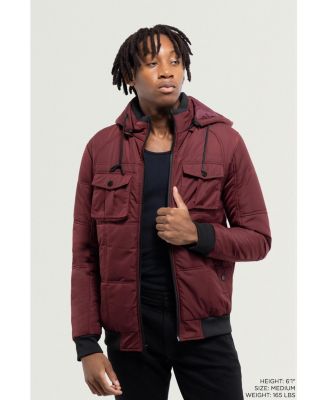 Men's Hooded Puffer Jacket With Patch Chest Pockets