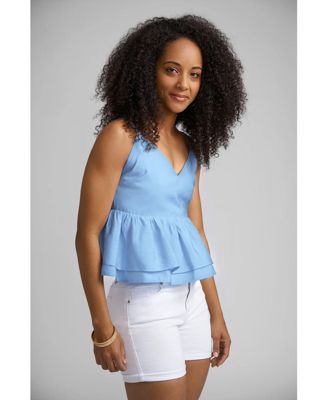 Women's Angela Peplum Tank with V- Neck Tie