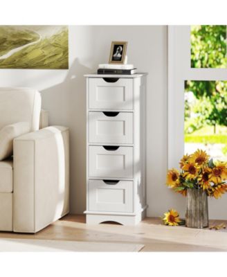 4-Drawer Bathroom Cabinet w/Cut-out Handles Anti-toppling Device Narrow Entryway