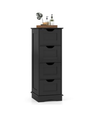 4-Drawer Bathroom Cabinet w/Cut-out Handles Anti-toppling Device Narrow Entryway