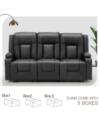 3 Seater Reclining Sofa with 2 Cup Holders&Side Pockets