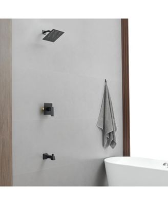 Modern Single-Handle 2-Spray Rainfall Square Shower Faucet Set with Tub Spout Combo in Matte Black Valve Included