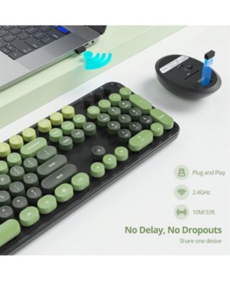Wireless Keyboard And Mouse Set - Cute Keyboard And Mouse Combo, Full Size Keyboard With Number Pad & Round Keycaps For Windows PC Laptop