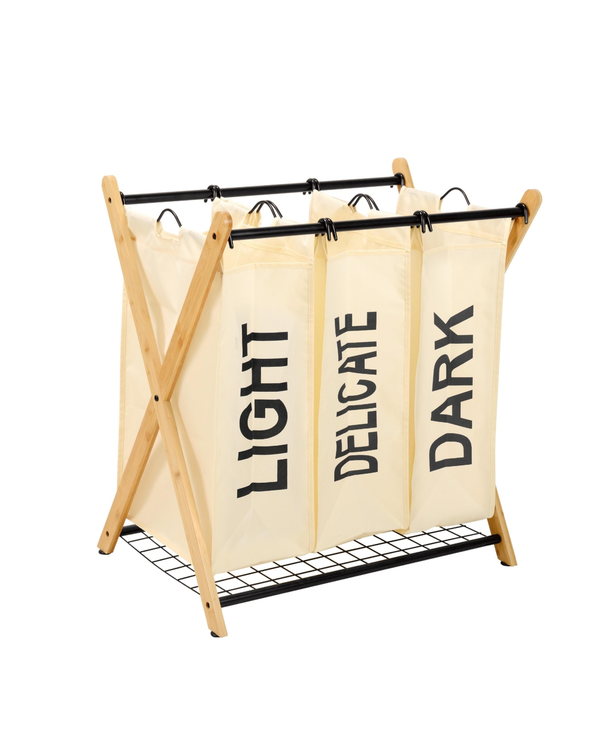 Oceanstar X-Frame Bamboo 3-Bag Laundry Sorter, White
