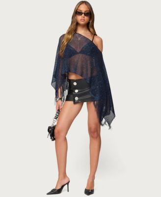 Women's Sequin Fringe Knit Poncho