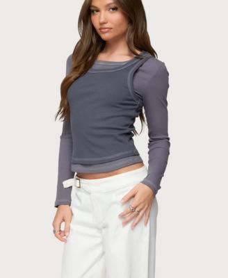 Womens Zane Contrast Layered Long Sleeve Top