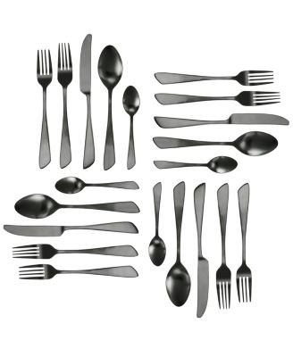 Gibbous 20 Piece Flatware Utensil Set, Stainless Steel Silverware Metal Service for 4 in Black