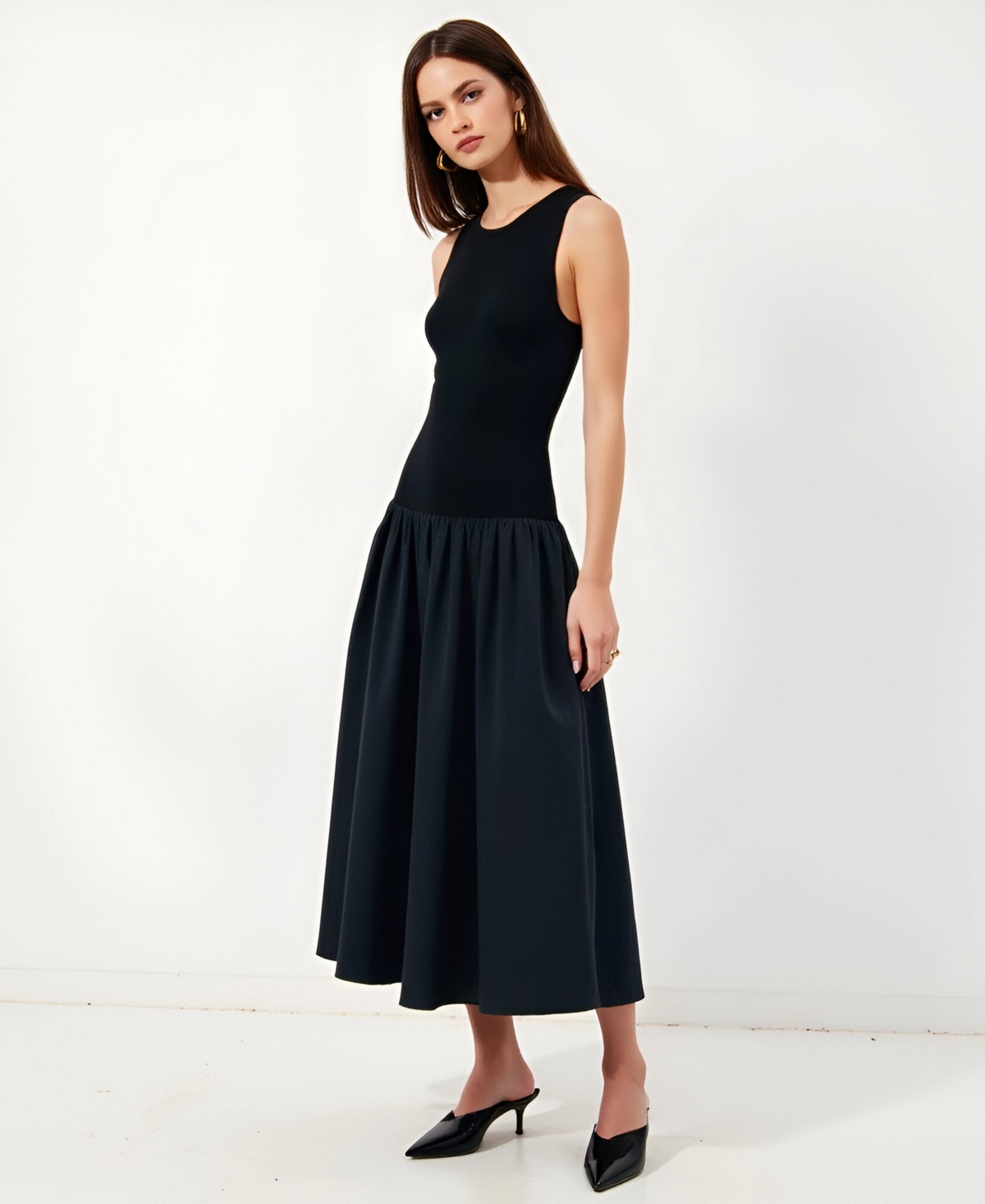 Modenaire Women's Sleeveless Mixed-Media Midi Dress