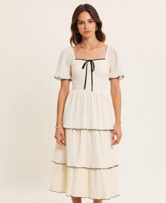 Modenaire Women's Tiered Pleated Flutter Sleeve Square Neck Midi Dress -  Macy's