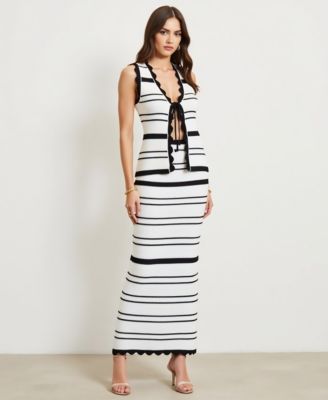 Women's Striped Knit Top & Maxi Skirt Two-Piece Set