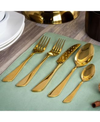 Gibbous 20 Piece Flatware Utensil Set, Stainless Steel Silverware Metal Service for 4 in Gold