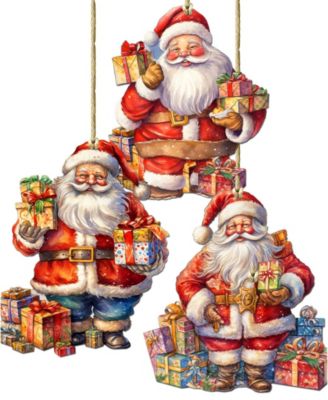 Santa's Gifts Wooden Ornaments, Set of 3