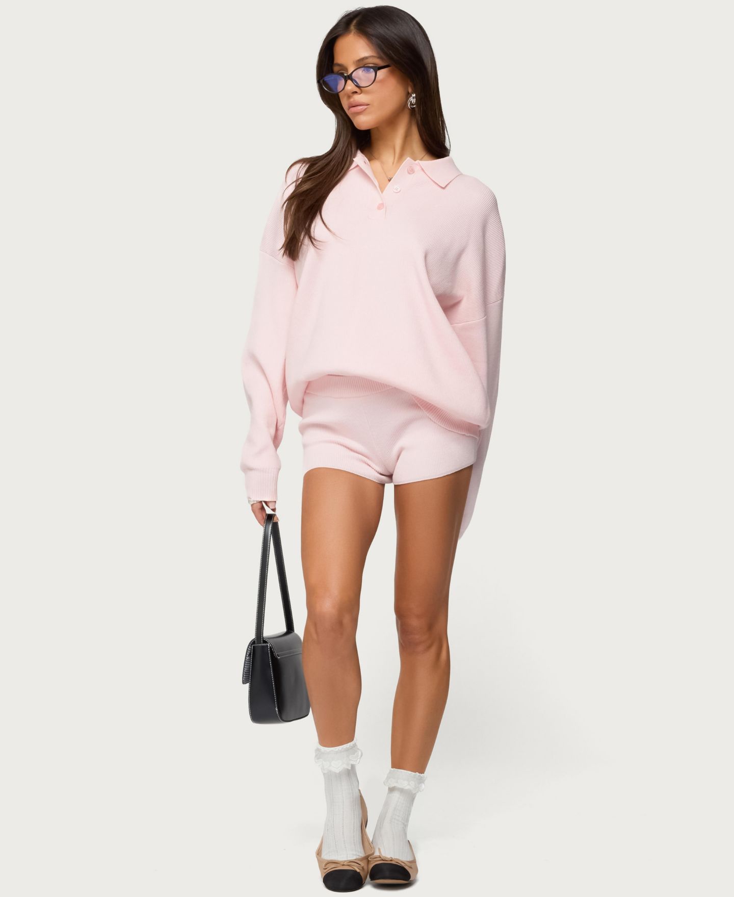 Женские шорты Edikted Lorie Mid Rise Ribbed Knit, цвет: Светлый розовый — фото 5