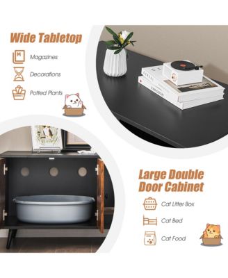 Cat Litter Box Enclosure w/ Cat Litter Catch Indoor Cat Cabinet for Living Room