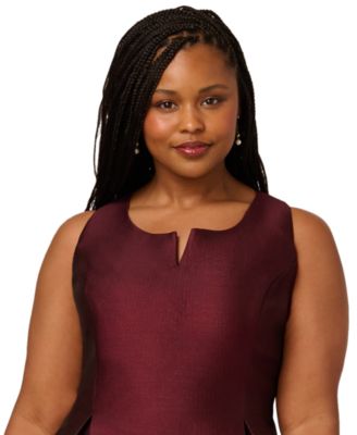 Plus Size Scoop Neck with Notch Midi Dress