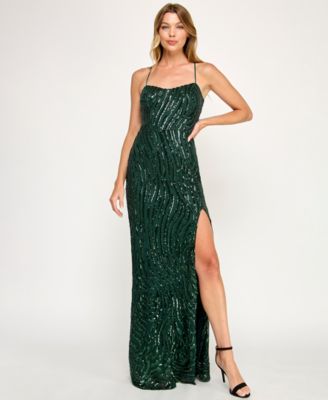 City Studios - Women's Wavy Sequin Open Back Long Dress