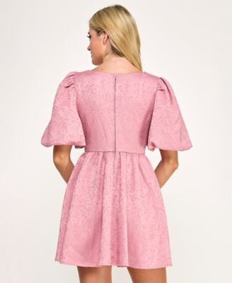 City Studios Juniors' Jacquard Balloon-Sleeve Fit & Flare Dress