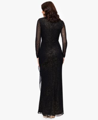 Petite Velvet Burnout Long Sleeve Gown