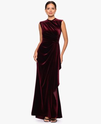 Betsy & Adam - Petite Velvet Side Ruched Sleeveless Dress