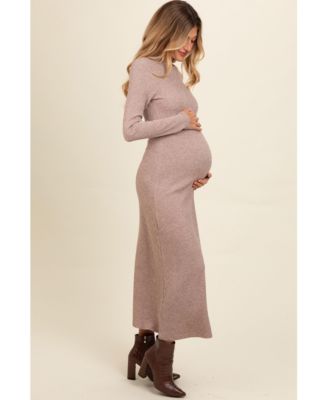 Maternity Charcoal Ribbed Knit Side Slit Midi Dress
