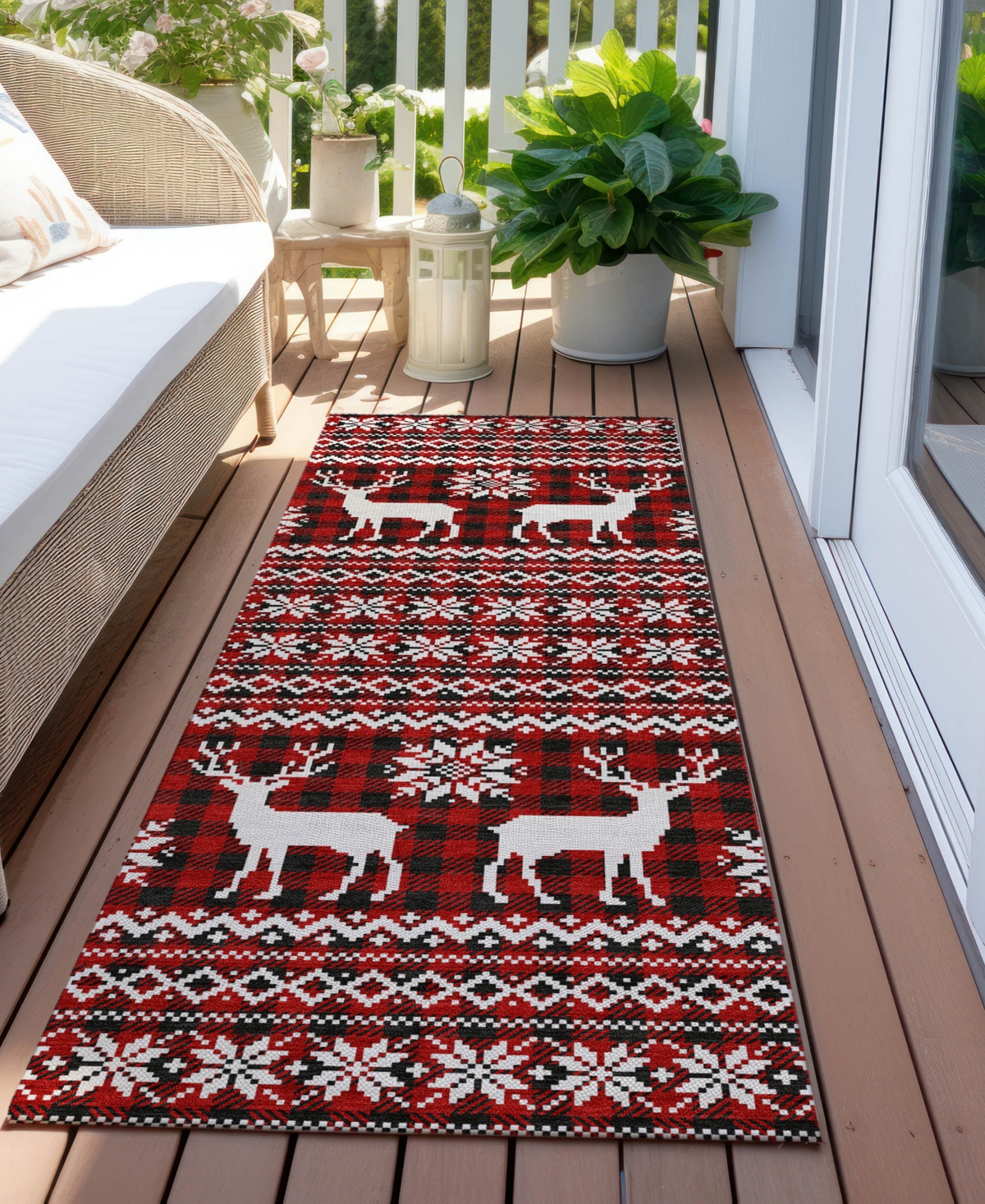 Addison Holiday Washable Indoor/outdoor Acn1820 2'3"x7'6" Runner Area Rug In Red