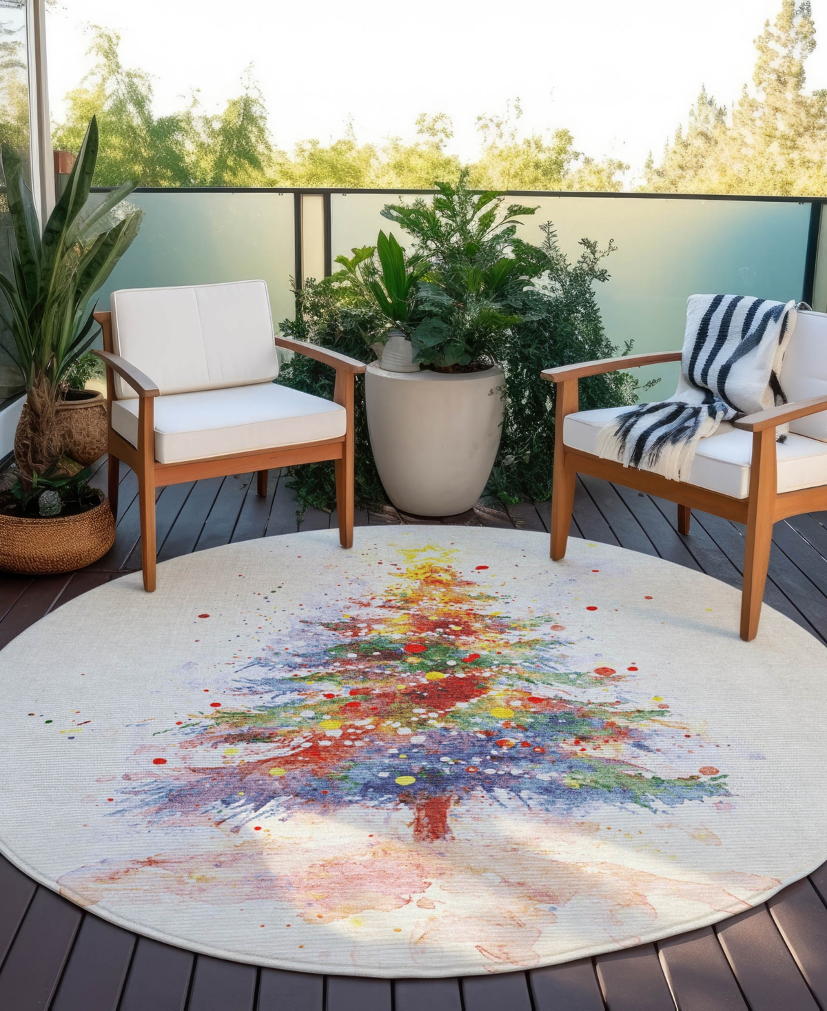 Addison Holiday Washable Indoor/outdoor Acn1809 8'x8' Round Area Rug In White
