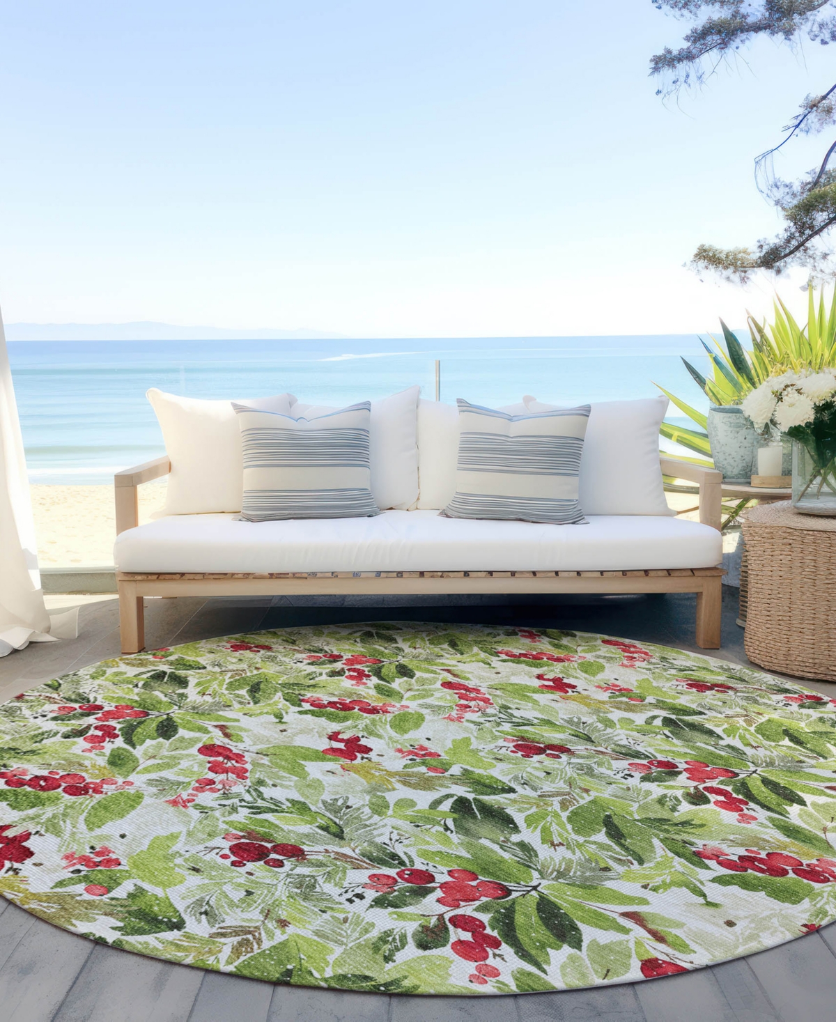 Addison Holiday Washable Indoor/outdoor Acn1816 8'x8' Round Area Rug In Green