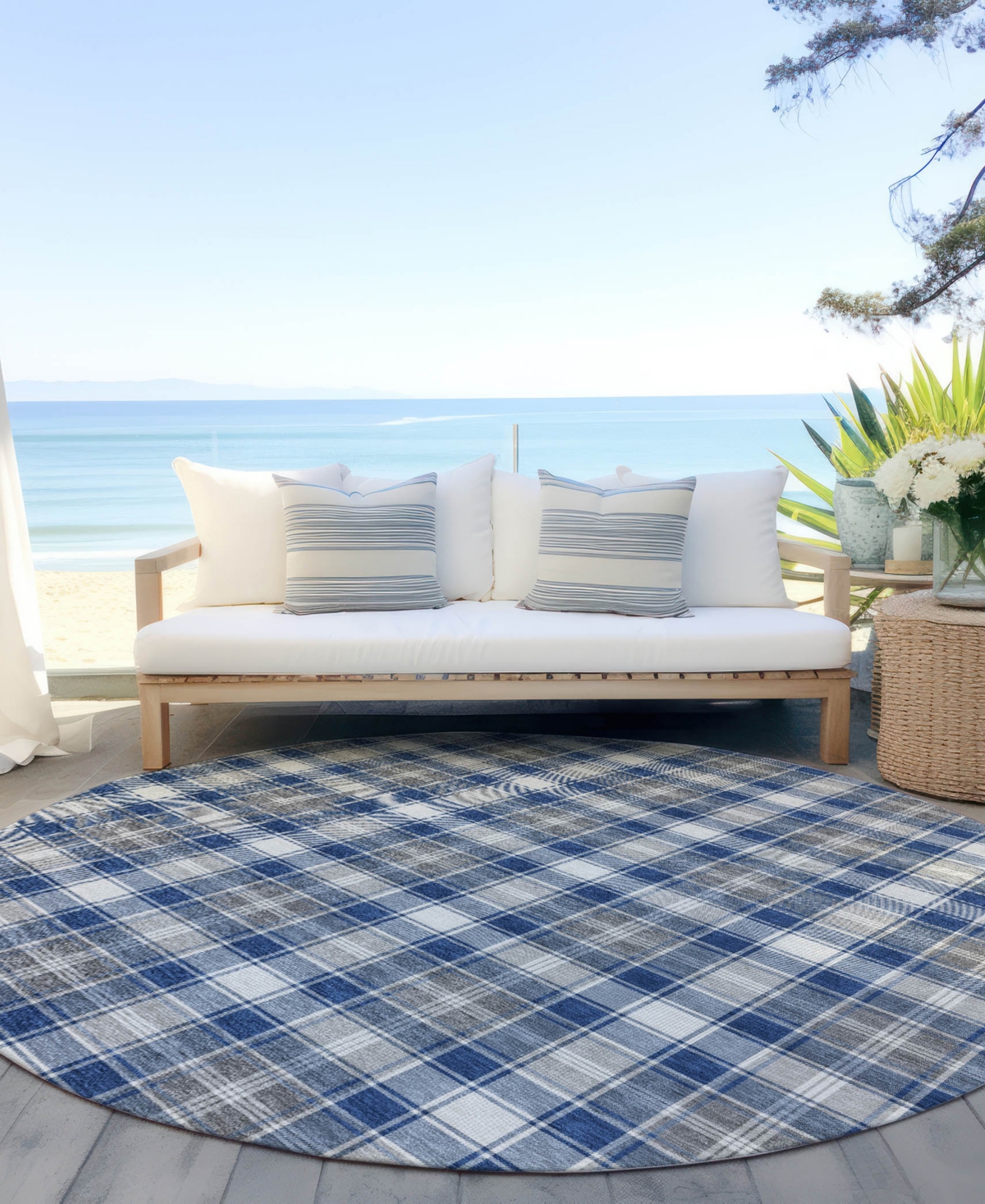 Addison Holiday Washable Indoor/outdoor Acn1817 8'x8' Round Area Rug In Blue