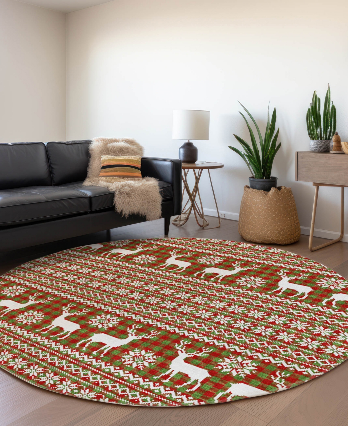 Addison Holiday Washable Indoor/outdoor Acn1820 8'x8' Round Area Rug In Green