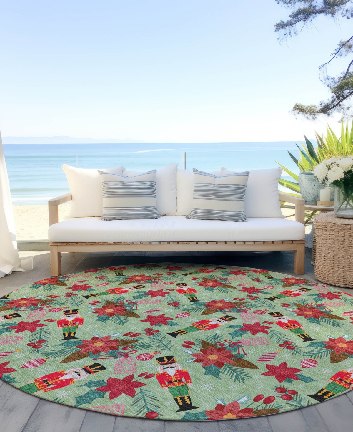 Addison Holiday Washable Indoor/outdoor Acn1822 8'x8' Round Area Rug In Green