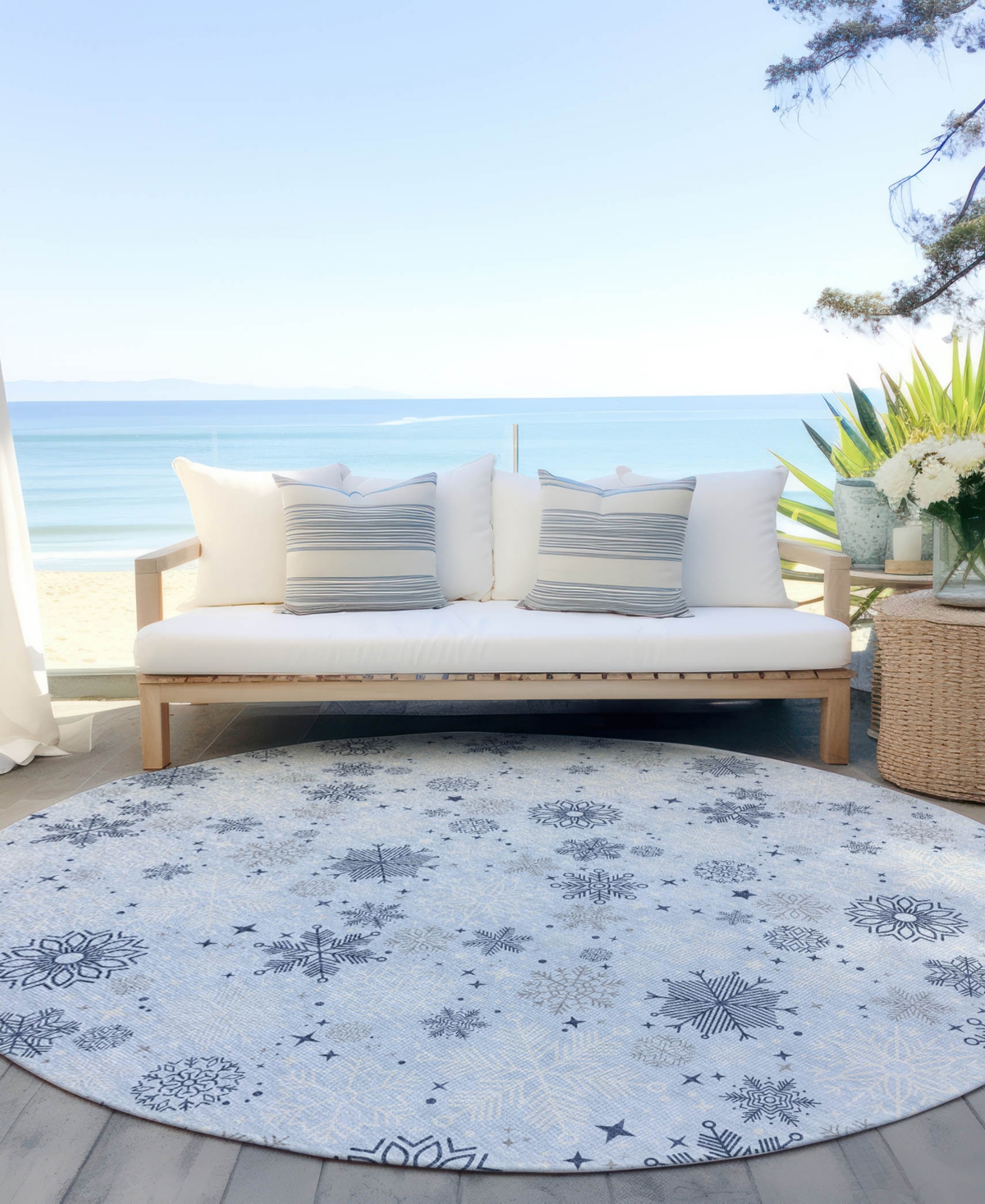 Addison Holiday Washable Indoor/outdoor Acn1823 8'x8' Round Area Rug In Blue