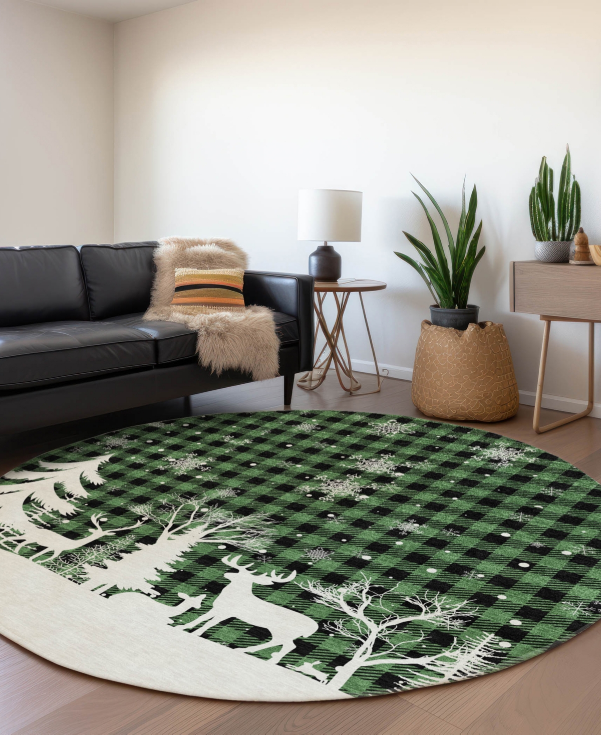 Addison Holiday Washable Indoor/outdoor Acn1824 8'x8' Round Area Rug In Green