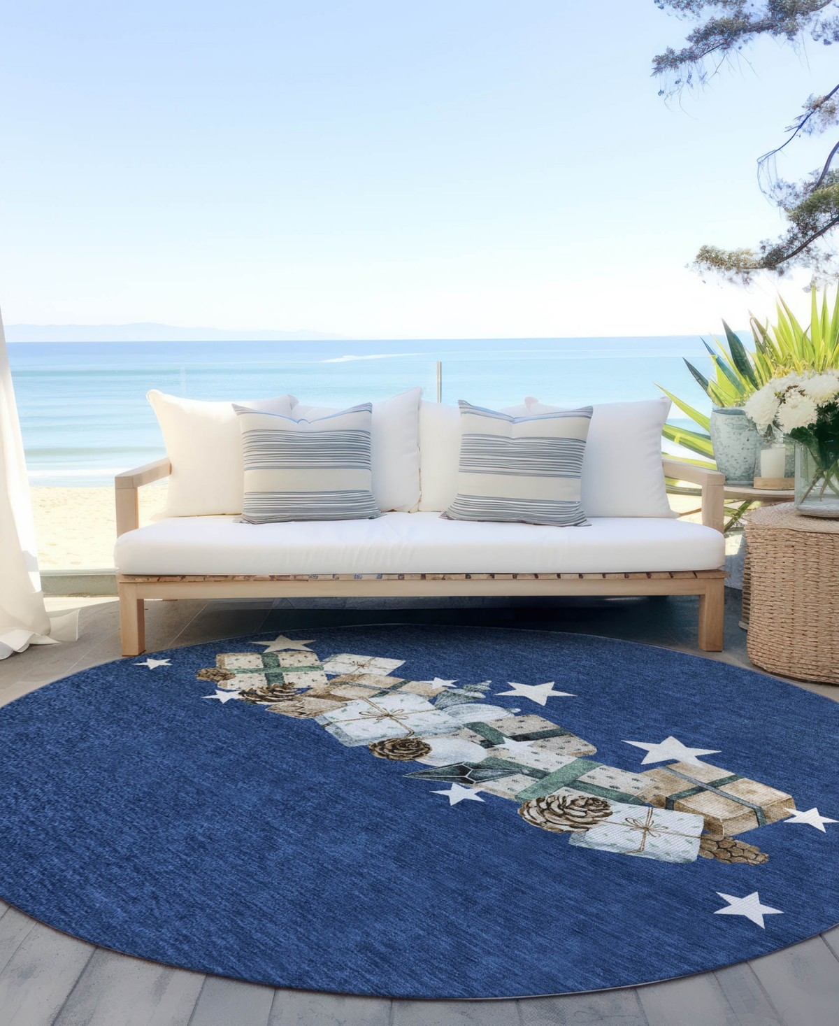 Addison Holiday Washable Indoor/Outdoor ACN1825 8'x8' Round Area Rug