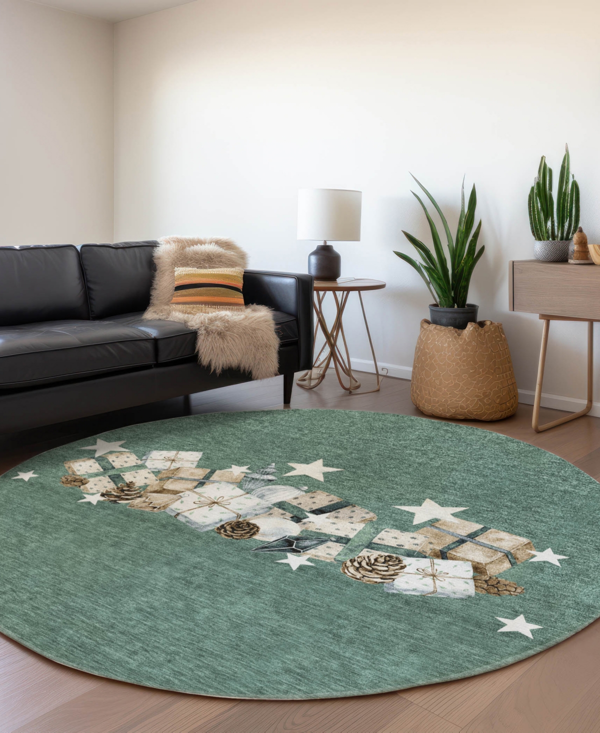 Addison Holiday Washable Indoor/outdoor Acn1825 8'x8' Round Area Rug In Blue