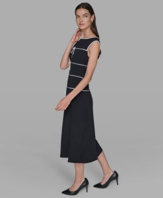 Women's Piping Detail Boat Neck Midi Dress