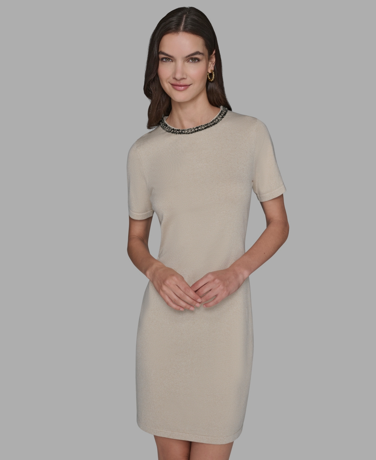 Karl Lagerfeld Paris Women's Embellished Crew Neck Sweater Dress