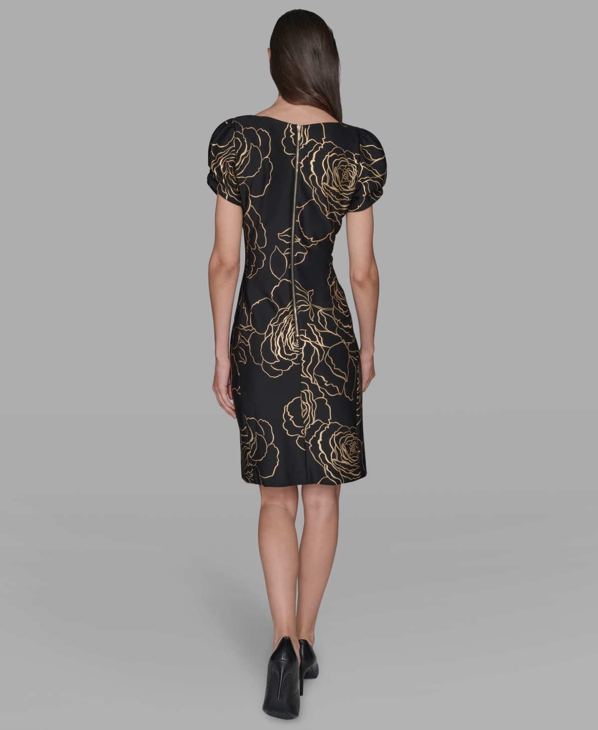 Karl Lagerfeld Women's Floral Print Crew Neck Sheath Dress In Black