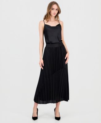 Women's Pull-On Pleated Mixed-Media Skirt
